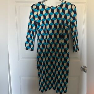 Geometric Blue and Cream Dress